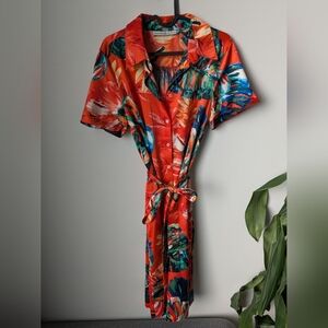 Signature Collection Tropical Print Silky Dress – Multicolor, Size L